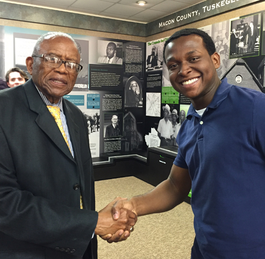 Civil rights attorney Fred Gray and London Carlisle, the actor who plays Gray in The Integration of Tuskegee High School