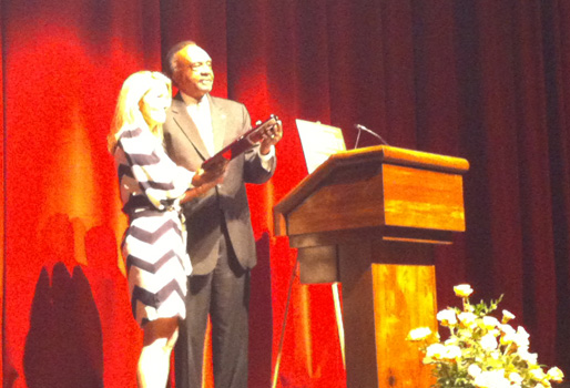 Clifton Taulbert (The Invitation) introduces Kathryn Stockett (The Help) at a March 27 presentation fro the Oklahoma Center for Poets and Writers