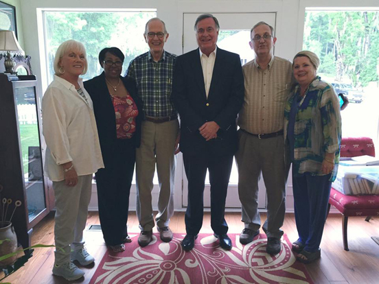 Annell Gordon, Deborah Rankins, Jim Herod (Book Club President), Steve Flowers, Jim Cox (Editor, Clarke County Democrat), and Linda Vice (Director of Tourism for Rural Southwest Alabama)